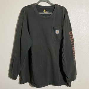 Carhartt Mens Shirt Size 2XL Original Fit Green Long Sleeve Spell Out FLAW